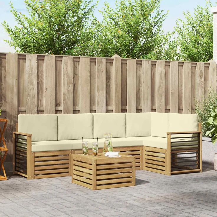 vidaXL Outdoor-Sofagarnitur 6 stk. 5-Sitzer Weiß und Creme Polyester 3391885 – Bild 1