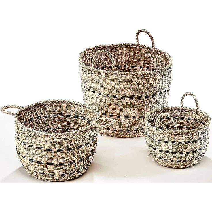 Kobolo Aufbewahrungskorb Dekokorb Set aus Seegras mit Griffen – Bild 1