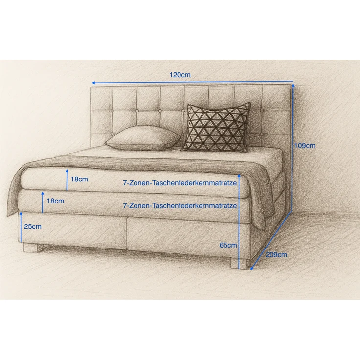 A&J MöbelLand Boxspringbett VERONA 160 x 200 cm mit zwei 7-Zonen-Taschenfederkernmatratzen und gepolstertem Kopfteil. Farbe: Schwarz – Bild 3