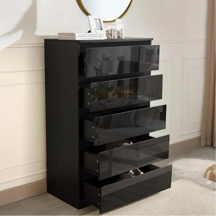 HTI-Living Sideboard Sideboard Kenji 5 Schubladen Hochglanz Schwarz (Stück, 1 St, 1 Sideboard), Kommode – Bild 3