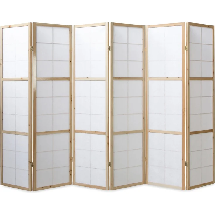 Homestyle4u Paravent 6-tlg., Holz natur / Reispapier weiß, 264x175 cm – Bild 7