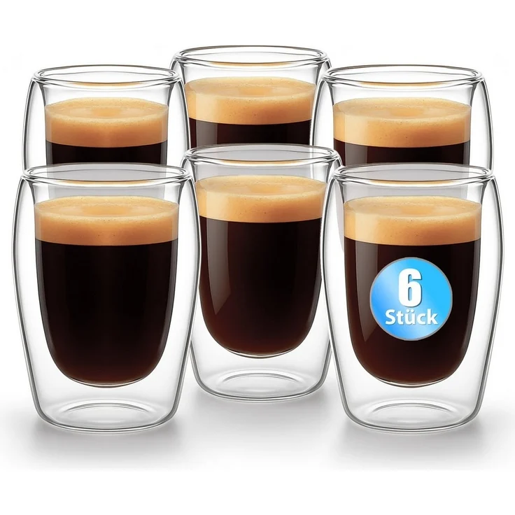 BigDean 6 Stück doppelwandige Espresso Gläser 80 ml in Gastro-Qualität - Espressogläser Espresso Glas Espressotassen Glas Set in Geschenkverpackung – Bild 1
