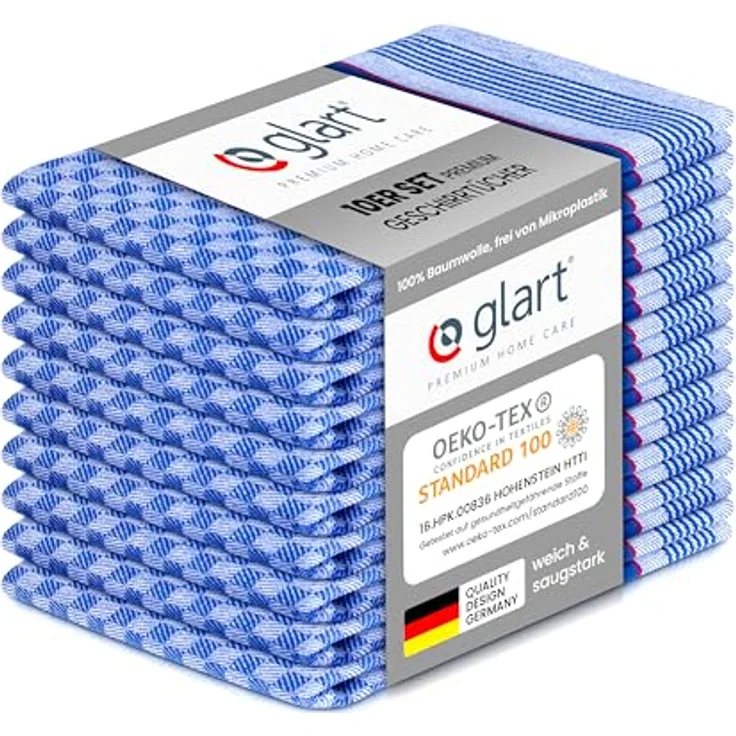 Glart 48GR Geschirrtücher Baumwolle 10er-Set – 45×90 cm Grubentücher Küchentücher, vorgewaschen, saugstark, fusselfrei & waschbar – Küchenhandtücher zum Trocknen, Polieren – Designed in Germany – Bild 1