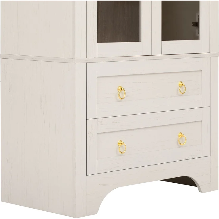 EINHOM Highboard mit verstellbaren Regalböden und Schubladen, Küchenschrank mit transparentem Glas und großem Stauraum, Ideal für Esszimmer, Wohnzimmer und Küche (Weiß), Weiß – Bild 7