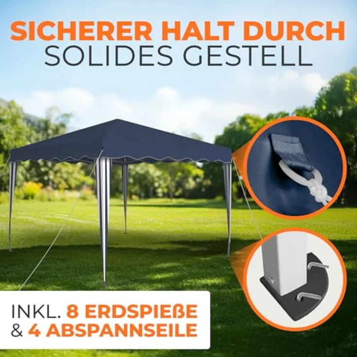 Faltpavillon 3x3 m - wasserdicht - ohne Seitenteile, blau – Bild 6
