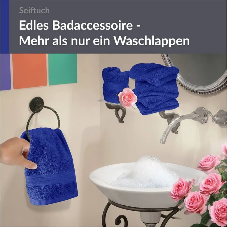 Lashuma Waschlappen - Seiftücher Linz, (Spar-Set, 6-St), Frottee Handtuchset blau 30x30 cm