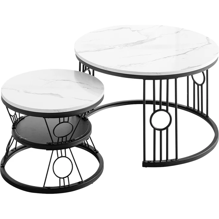 2er-Set Couchtisch nestbar 70x70x45 + 45x45x37 cm, MDF & lötstellenfreier Metallrahmen, Safety-Design – Bild 7