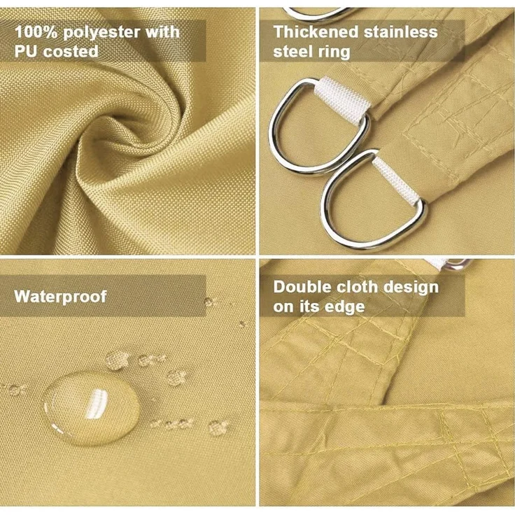 Dripex Sonnensegel Sonnenschutz Set inkl Befestigungsseile Rechteckig Wasserabweisend Polyester Imprägniert 95% UV Schutz Windschutz Wetterschutz 3X3 m für Balkon Garten Terrasse Sand – Bild 4