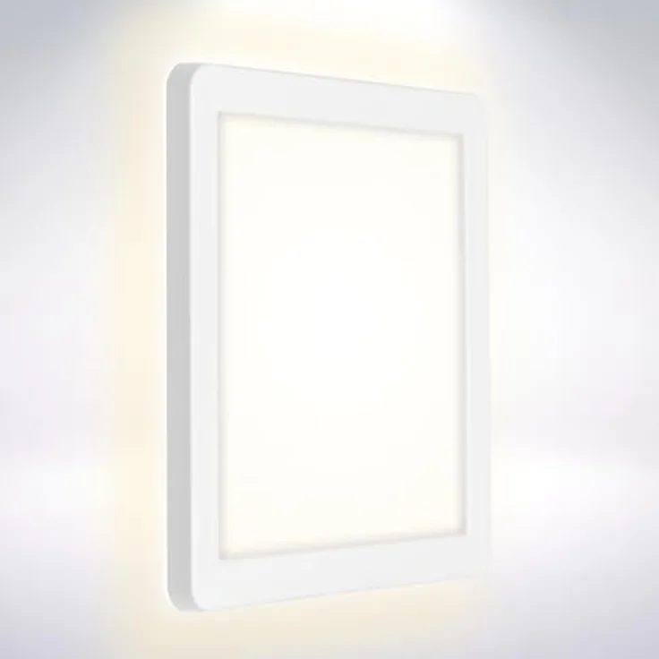 BRILONER LED Wandlampe, flach, mit indirektem Licht, neutralweiß, IP44, 8 Watt, 1200 Lumen, 19x19x2,8 cm, Weiß