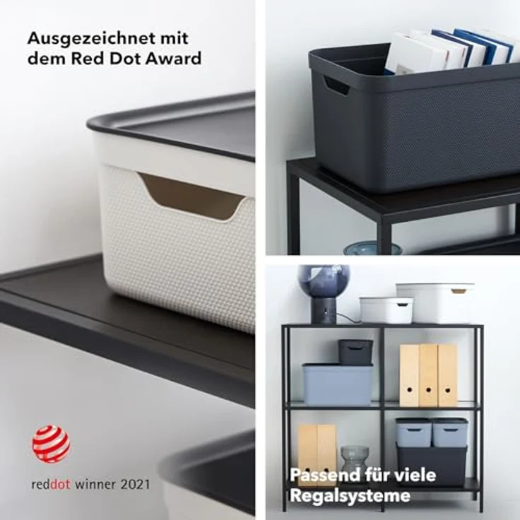Jive Dekobox 3er- Set Aufbewahrungsbox 16l mit Deckel, Kunststoff (PP recycelt), grün/anthrazit, 3x16l (37.5 x 27.8 x 29.8 cm) – Bild 5