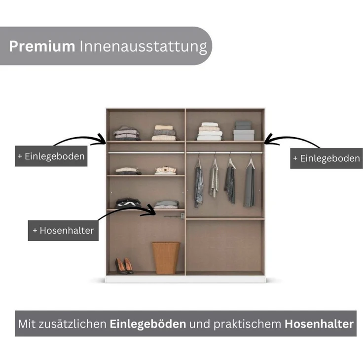 Rauch Möbel Costa, Kleiderschrank für Schlafzimmer, Kinderzimmer, Babyzimmer, Garderobe, Flur, 4-türig, 2 Schubladen, Push-to-Open, mit Zubehör Premium, Farbe Weiß, Breite 181 cm – Bild 3