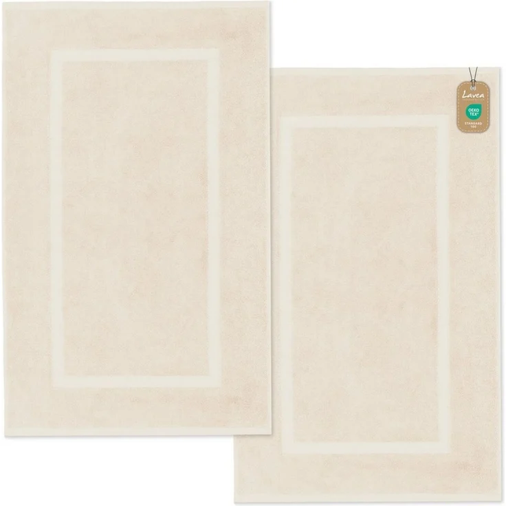 Lavea 2er Set Badematte 50x80 cm – rutschfeste, Waschbare Badematten aus 100% Baumwolle, Frottierserie Elena – Saugstark, Strapazierfähig und Zeitlos – Ideal für Badezimmer, Dusche - Creme – Bild 1