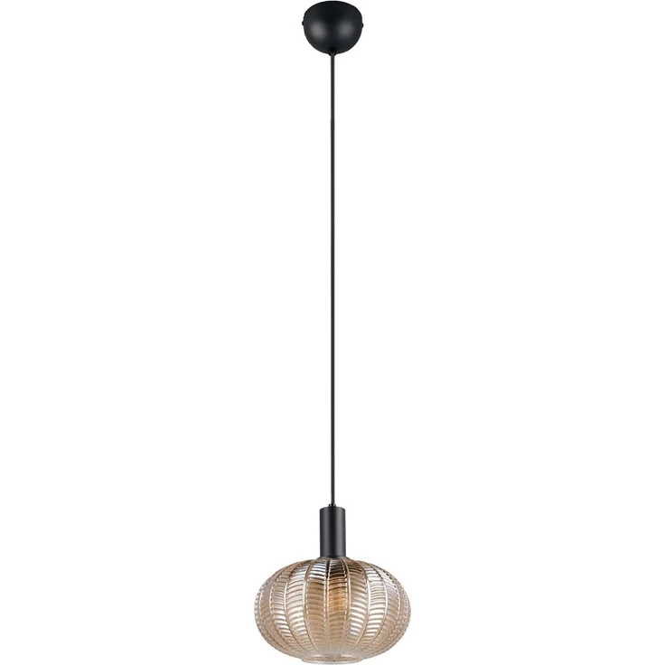 Pendelleuchte ELVEZIA einflammig mit Kugel Glasschirm Amber Ø 26cm – Bild 2