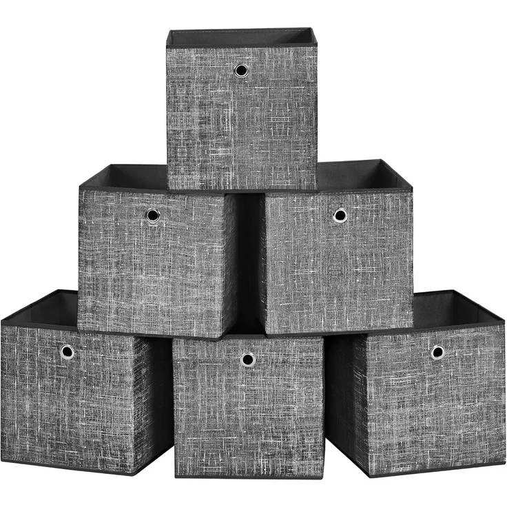 SONGMICS Aufbewahrungsbox mit Griff, 6er Set, Vliesstoff schwarz meliert, 30 x 30 x 30
