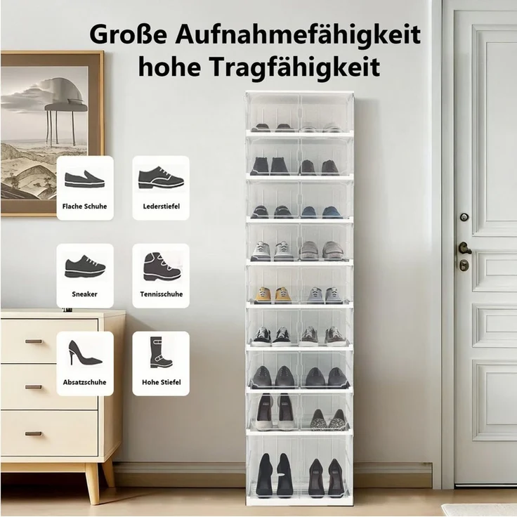 GLIESE Schuhregal Schuhbox mit 9 Fächern Fasst 8-18 Paar Schuhe, für Schuhe bis Größe 42/46 Schuhboxen aus Kunststoff, Faltbar – Bild 3
