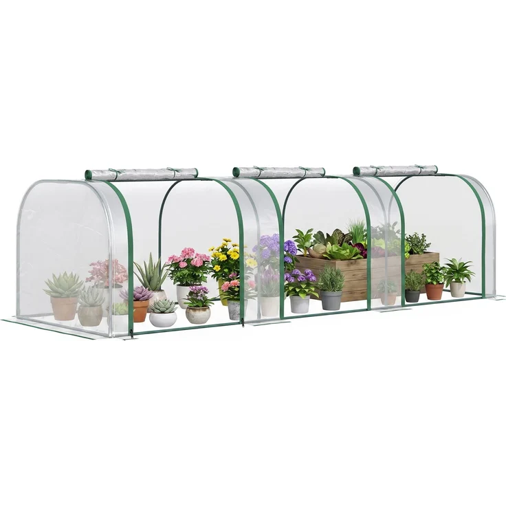 Tunnelgewächshaus aus transparentem PVC und Stahl mit Flügeltüren, 295.0×100.0×80.0cm, Transparent, MELAYR – Bild 1