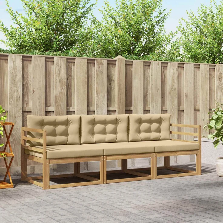 vidaXL Outdoor-Sofagarnitur 3 stk. Weiß und Beige Polyester 3385977 – Bild 1