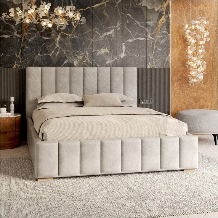 FDM Polsterbett modern mit Bettkasten MADE IN EU - mit hochwertigem Velours Bezug (verfügbar 90x200 120x200 140x200 160x200 180x200cm, Bettrahmen, Bett, mit großen gepolsterten Kopfteil, mit Bettkasten zum aufklappen), Hebbarer Metallrahmen, Bettkasten...