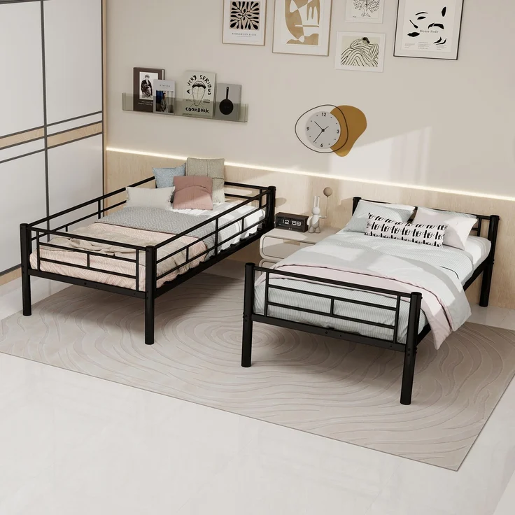 Etagenbett, untere Liegefläche 90×190 cm, mit Rausfallschutz, teilbar, Schwarz, ohne Matratze – Bild 5