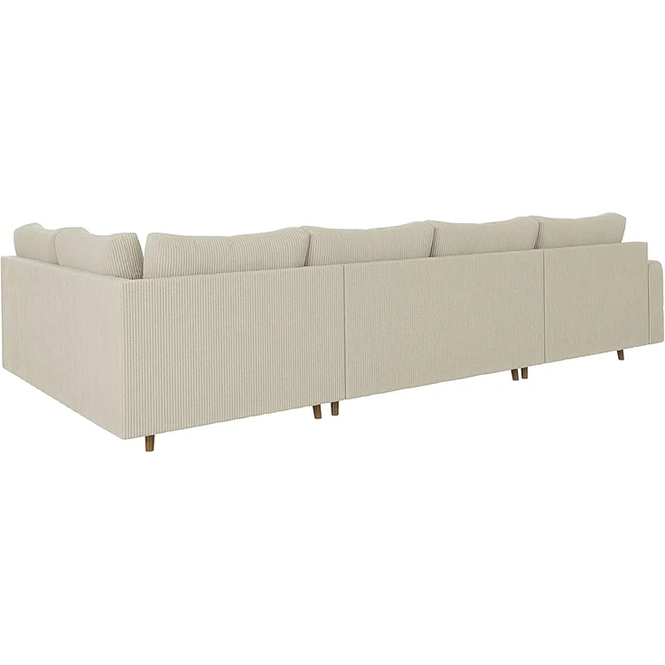 S-Style Möbel Wohnlandschaft Zara mit Braun Holzfüßen im skandinavischen Stil aus Cord-Stoff, Ottomane links oder rechts bestellbar, mit Wellenfederung – Bild 4