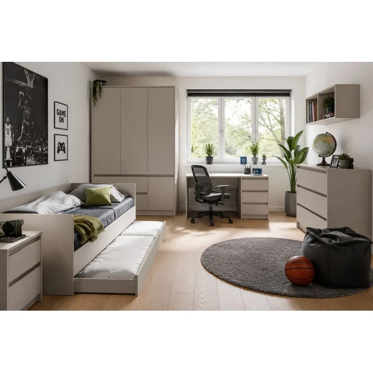 Deine Möbel 24 Jugendzimmer-Set SIMO C Kinderzimmer-Set mit Bett 90x200 cm & Gästebett 80x200 cm, (Set, 4-tlg, ideale Möbel für Kinder- und Jugendzimmer), inkl. Kleiderschrank, Kommode & Schreibtisch, Kaschmir – Bild 2