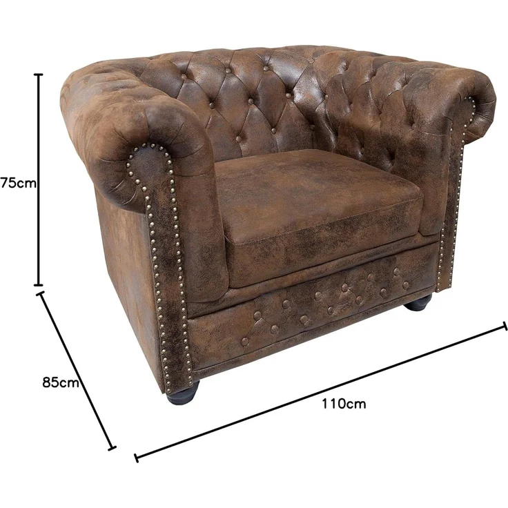 riess-ambiente Sessel CHESTERFIELD 110cm antik braun (Einzelartikel, 1-St), Wohnzimmer · Microfaser · mit Armlehne · Federkern – Bild 3