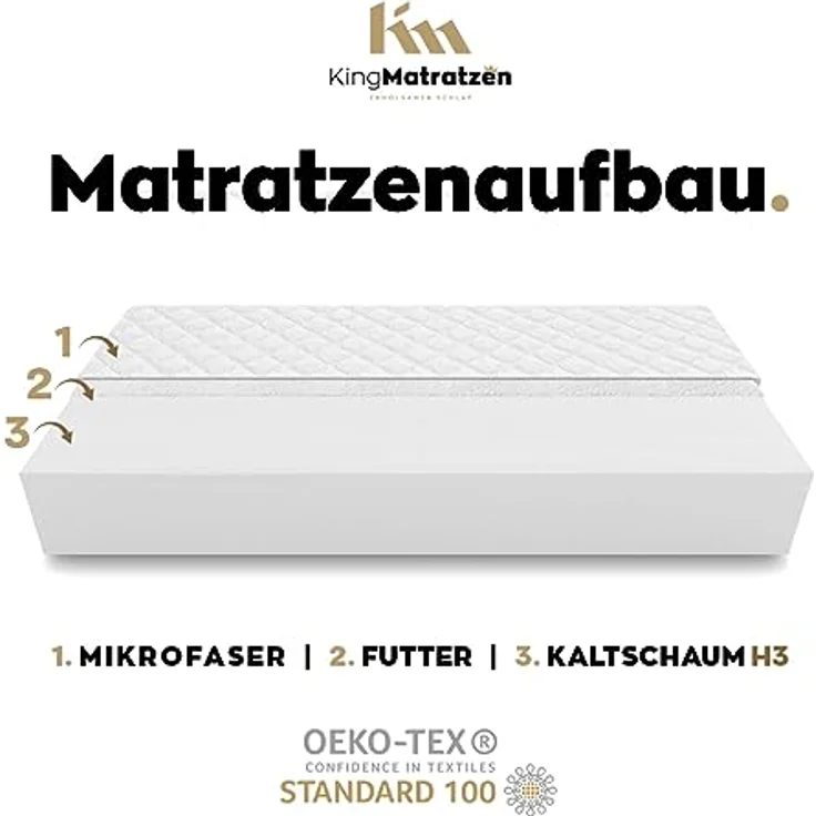 Kaltschaummatratze KingKOMFORT 80x190x10cm aus hochwertigem Kaltschaum, KingMatratzen, 10 cm hoch, Rollmatratze mit waschbarem Bezug – Bild 4