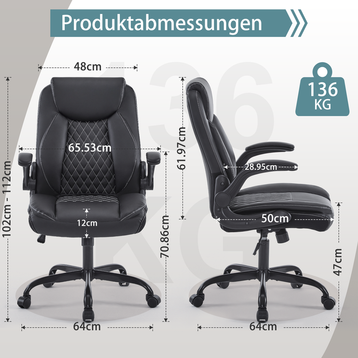 Die lederabteilung passt auch zu den arbeitsessen und körbchen der maschinen mit räder und rückengepolster, die die verwaltung rotieren, Auch kleine, schwingende spielstühle eignen sich schwarz--Schwarz--64x64x102cm--YOUDENOVA – Bild 2