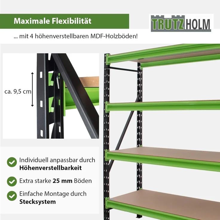 4x Industrieregal Milo 200x190x60cm steckbar, erweiterbar 4 Ebenen 4 Tonnen Schwerlastregal Regal – Bild 4