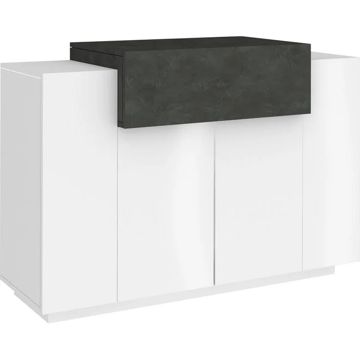Schuhschrank >Catania< in Weiß-Hochglanz / Schiefer - 120x86x45cm (BxHxT)