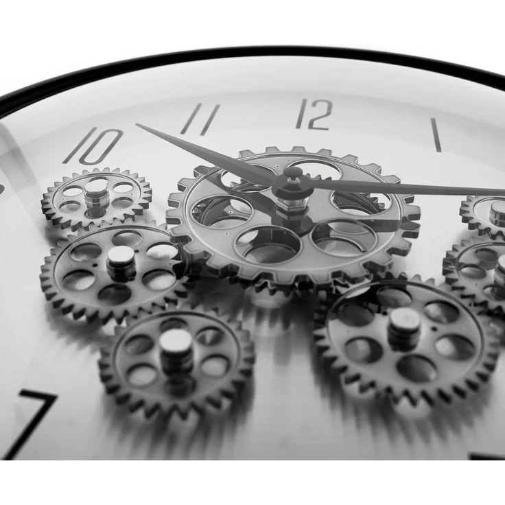 Wanduhr mit Zahnrädern - ø35 x 9 cm, Analog im Industrial-Look Schwarz – Bild 2