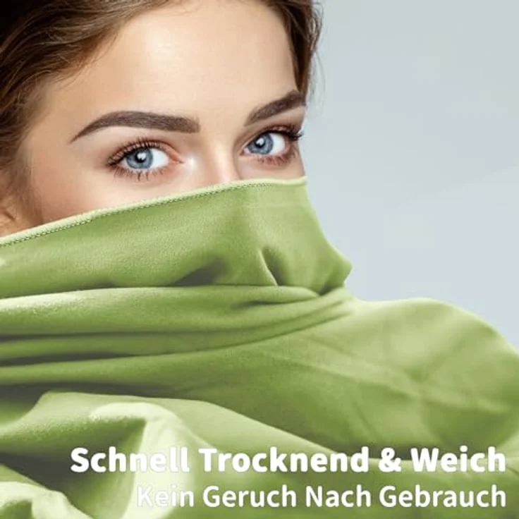 Pameil Mikrofaser Handtuch 3er Set, schnelltrocknend und super saugfähig, 1 großes Badetuch 160x80cm + 2 kleine Handtücher 80x40cm, ideal für Fitness und Sauna, grün – Bild 3