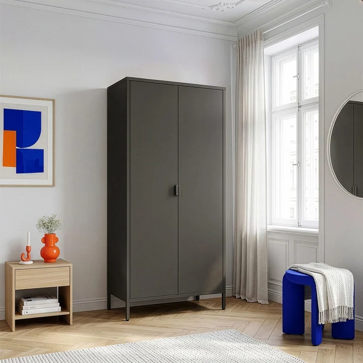 Kleiderschrank Esteli 170x80x45 cm Stahl Schwarz [en. casa] – Bild 1
