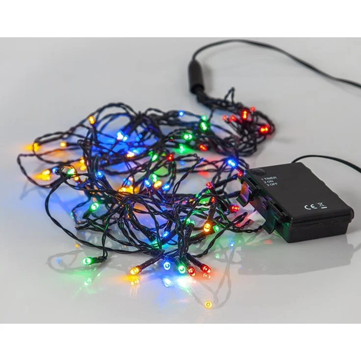 Outdoor-Lichterkette ,Akku' mit Batterie + Timer, 8 Stränge, 64 Mini LEDs in bunt, wetterfest, 270x140cm – Bild 2