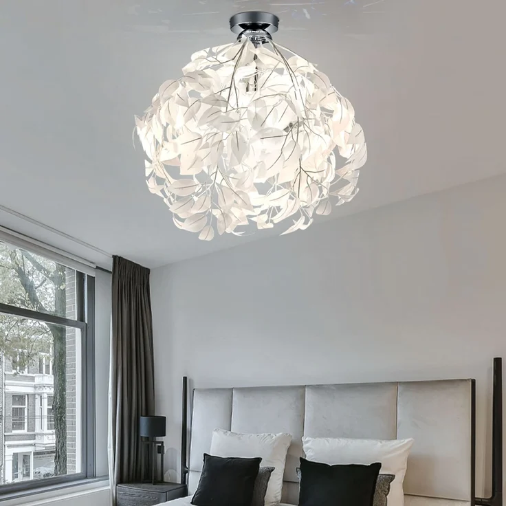 Deckenleuchte, Metall, Blätter-Design, Chrom, weiß, H 58 cm – Bild 5