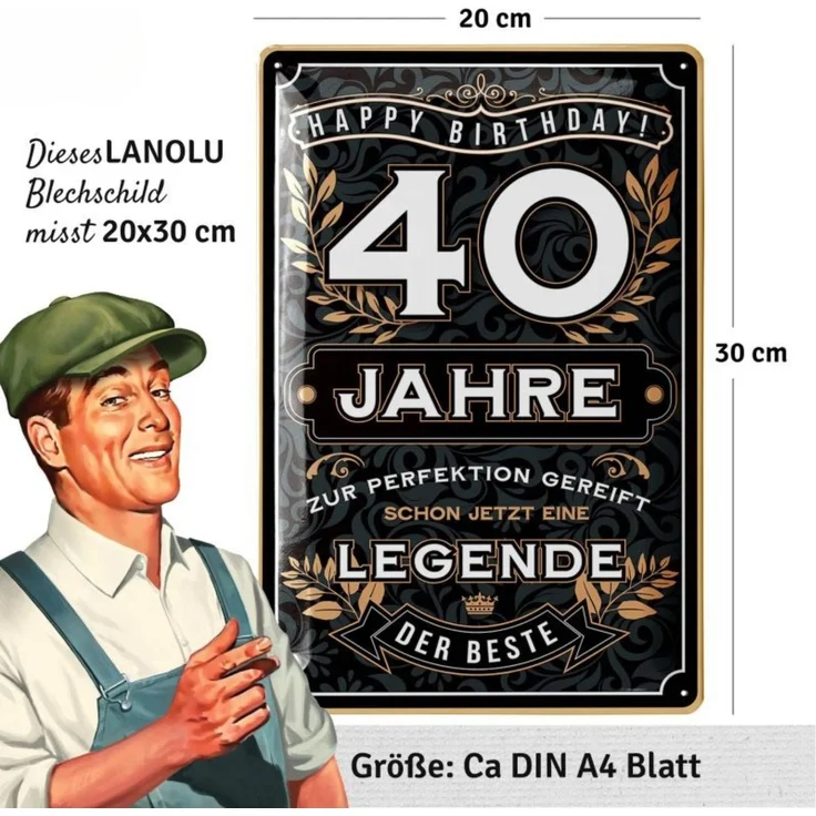 LANOLU Blechschild Der Beste 40 Jahre - 20x30cm – Metall – Schwarz – 20142 – Bild 4