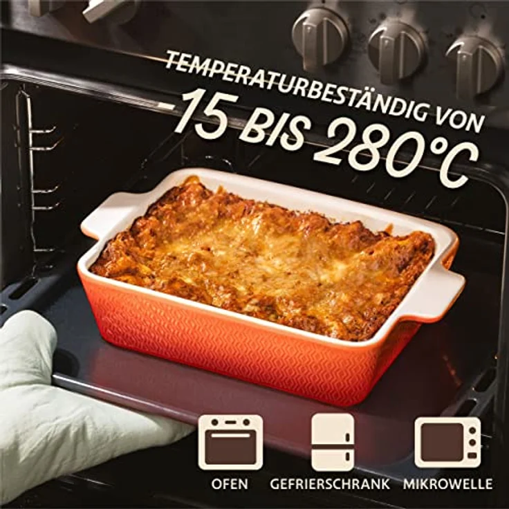Praknu Auflaufform Auflaufform Groß aus Keramik - Extra Hoher Rand - Für Lasagne, – Für, Porzellan - Keramik, (1-St), Für 4 Personen Lasagne, Tiramisu & Auflauf - Hoher Rand - Rechteckig – Bild 6