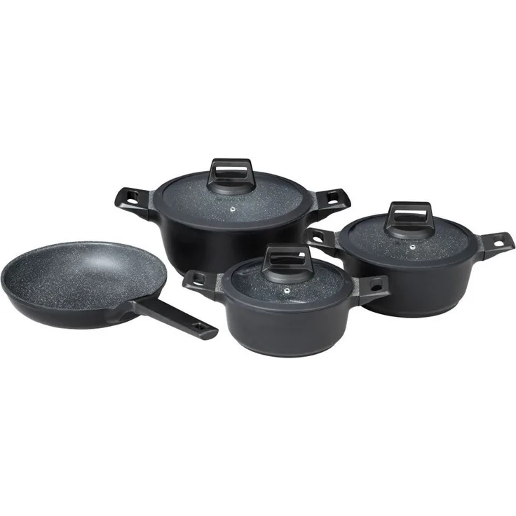 Mulex Topf-Set MALAGA, aus hochwertigem Aluguss, Aluminiumguss (Set, 7-tlg, Kochtopfset inkl. Bratpfanne), hitzebeständige Bakelitgriffe, inkl. Softtouch-Silikon Glasdeckel