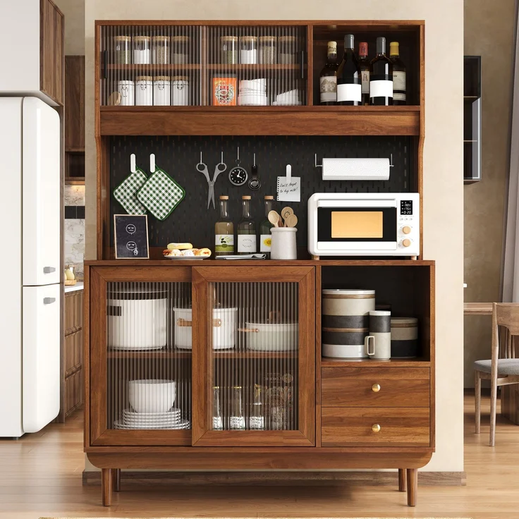 Küchenbuffet 117 x 30 x 170 cm aus MDF und Spanplatte mit Riffelglas-Schiebetüren – Bild 1