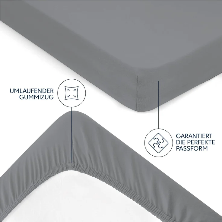 Dreamzie Premium Spannbettlaken 160x200 cm, Spannbetttuch für Dicke Matratzen bis zu 27 cm, Bettlaken 100% Jersey Baumwolle, 150 g/m², Oeko-TEX Zertifiziert - Anthrazit – Bild 4