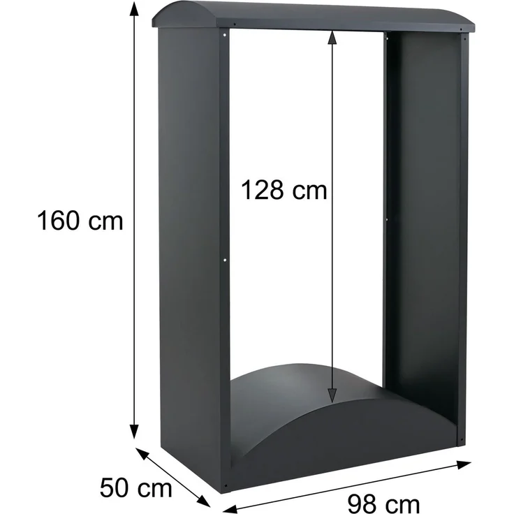 Brennholzlager HWC-P77, Kamin-/Feuerholzregal Holzlager Holzunterstand Outdoor Metall 160x98x50cm ~ anthrazit – Bild 3