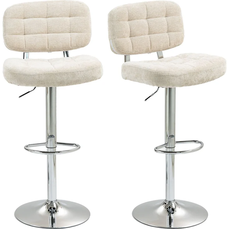 2er-Set Barhocker mit Rückenlehne, höhenverstellbar und Fußstütze, Stahlgestell, Belastbarkeit 120 kg, beige – Bild 2