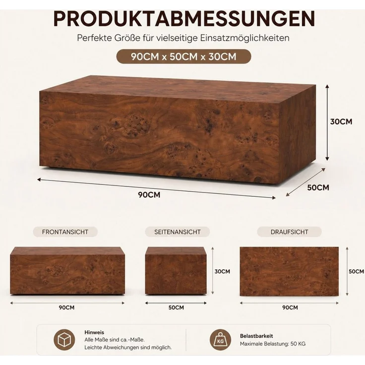 Celya Couchtisch Minimalistischer moderner Wohnzimmertisch in Holzoptik (vielseitig einsetzbar, stabile Konstruktion, pflegeleichte Oberfläche) – Bild 2