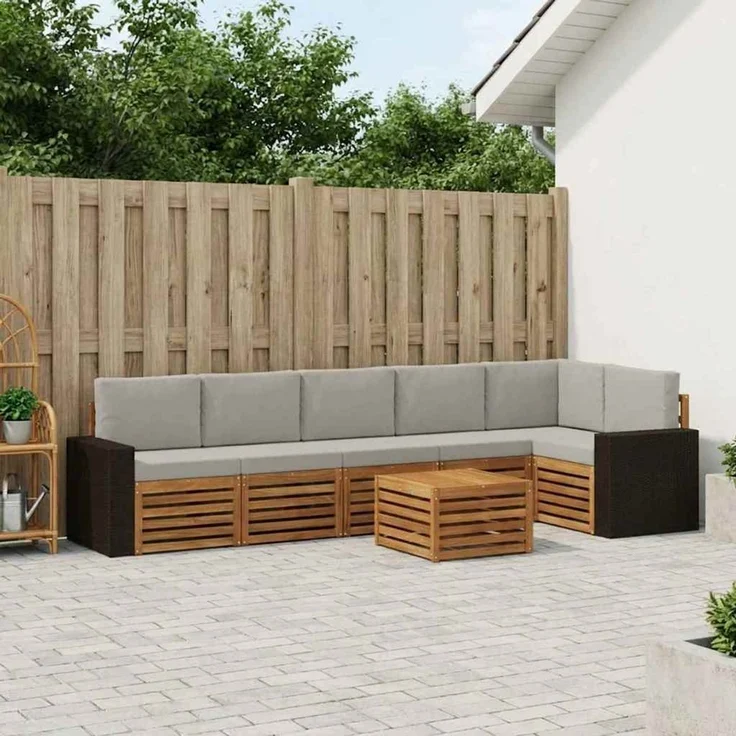 vidaXL Outdoor-Sofagarnitur 7 stk. 6-Sitzer Natur und Hellgrau 3384452 – Bild 1