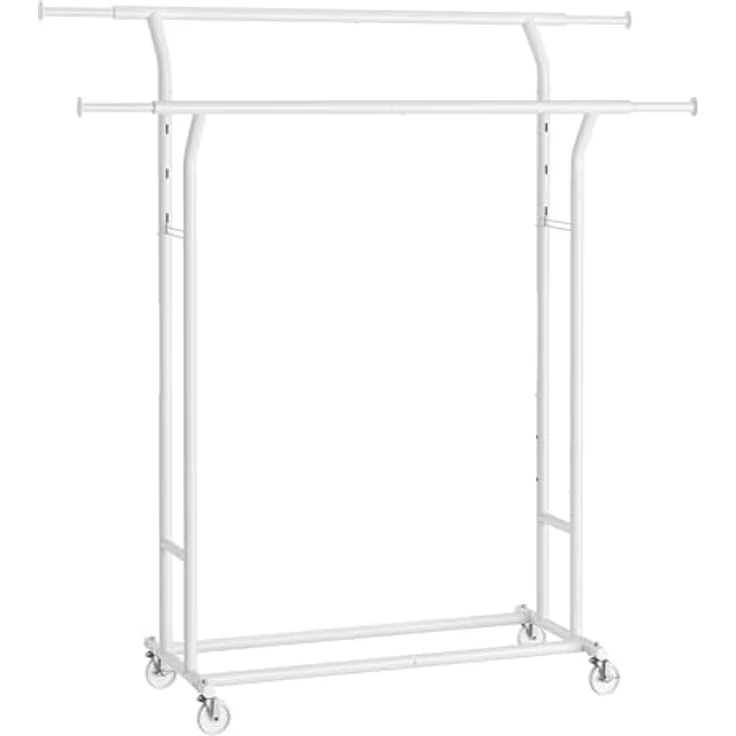 SONGMICS Kleiderständer auf Rollen, Garderobenständer aus Metall, Garderobenstange, Kleiderstange ausziehbar, höhenverstellbar, mattweiß HSR012W01 – Bild 2