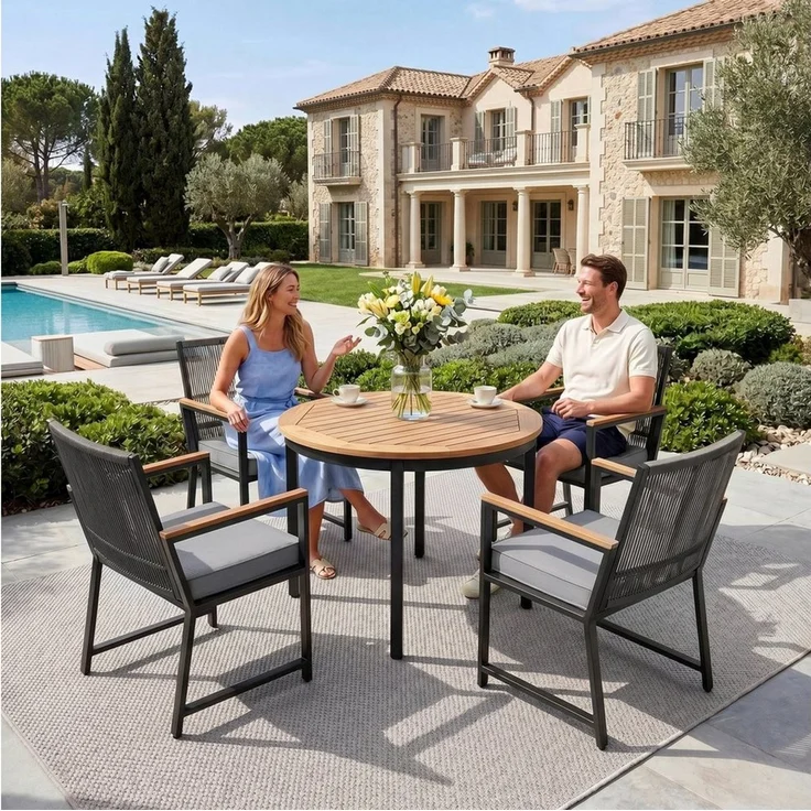 TLGREEN Gartenstuhl Rattan,Wetterfest, Balkonstuhl mit WPC Armlehne, (Outdoor Stuhl mit abnehmbar Kissen, Essstühle aus Metall, 1 St), bis 160 kg belastbar, für Terrasse, Garten, Balkon,Pool – Bild 3