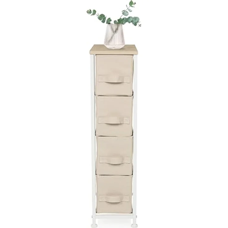 hjh LIVING Kommode mit 4 Stoffschubladen FOLDRESS S 20 x 48 x 76 cm Schubladenkommode Organizer, höhenverstellbare Fußgleiter, Metall-Gestell, Beige – Bild 6