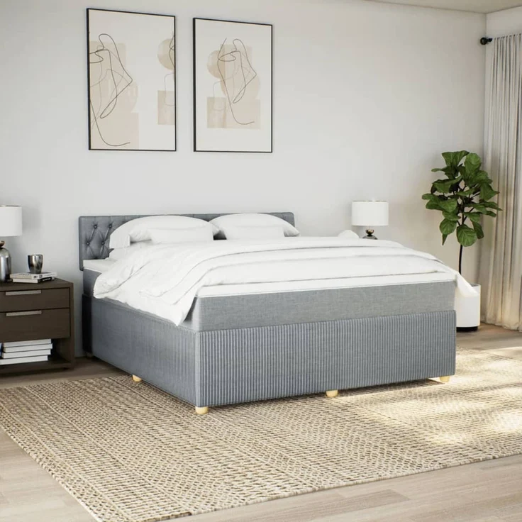 vidaXL Boxspringbett mit Matratze Hellgrau 180x200 cm Stoff 3289842 – Bild 4