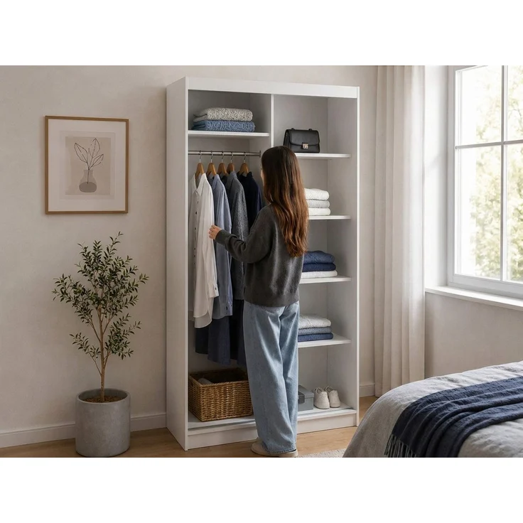 Beautysofa Kleiderschrank Donatello mit Spiegel und Lamellen (mit oder ohne praktischem Schubkasteneinsatz, Höhe: 205 cm) moderner Schiebetürenschrank – Bild 4