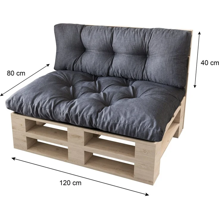 sunnypillow Palettenkissen Malmo - Set Sitzkissen 120x80x12 + Rückenkissen 120x40x15, palettenmöbel palettencouch polsterauflage